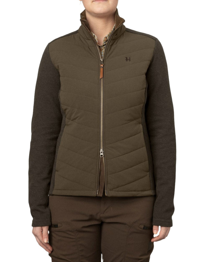 Willow Green Coloured Harkila Womens Sandhem Pro Insulated Cardigan on white background #colour_willow-green