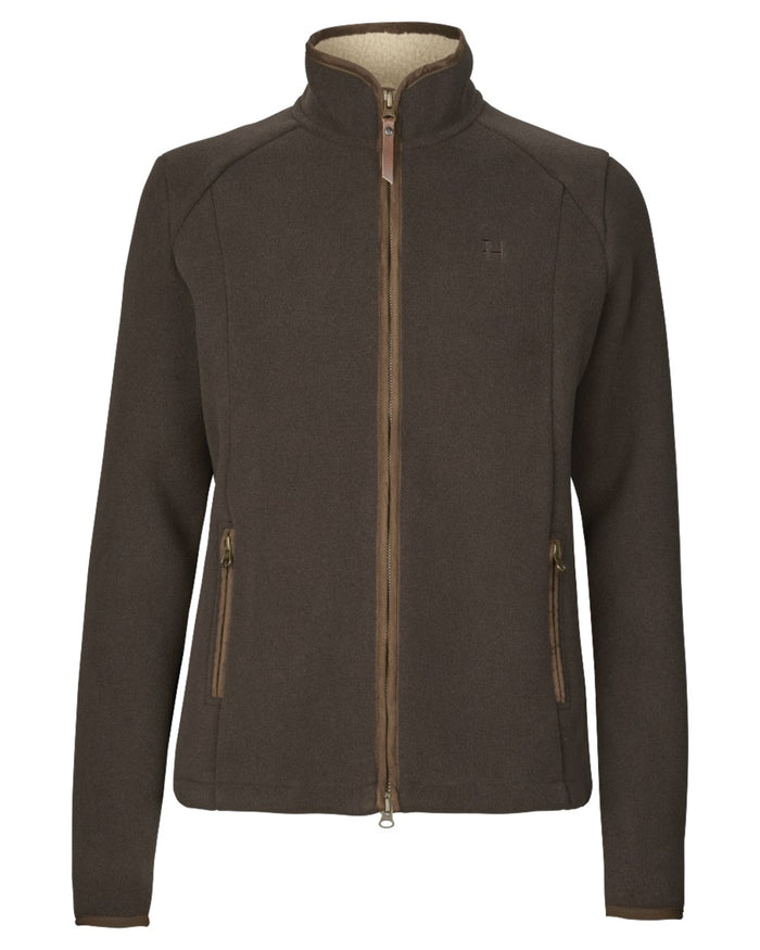 Demitasse Brown Coloured Harkila Womens Sandhem Sherpa Fleece Jacket on white background #colour_demitasse-brown