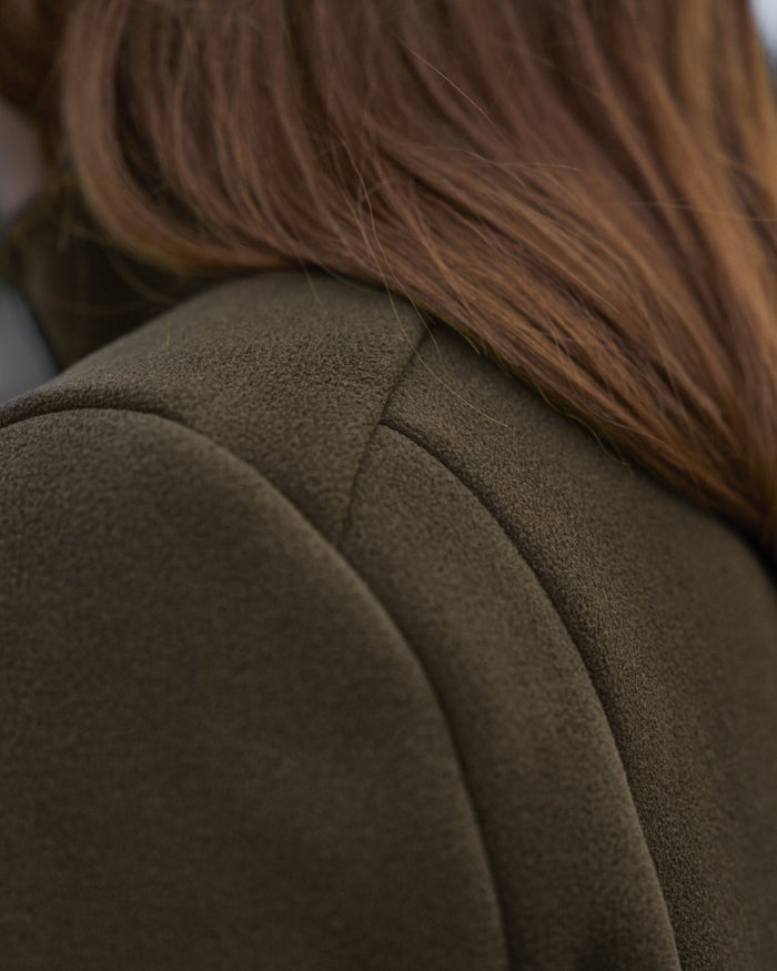 Willow Green Coloured Harkila Womens Sandhem Sherpa Fleece Jacket on outdoor background #colour_willow-green