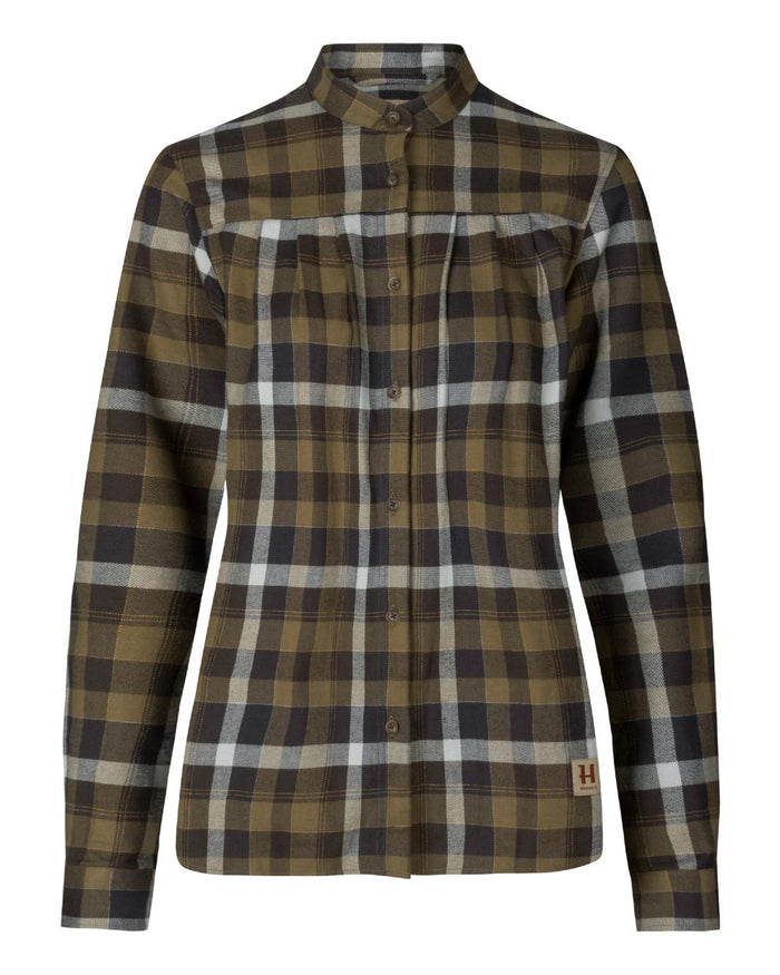 Willow Green Phantom Coloured Harkila Womens Sigrid Long Sleeve Shirt on white background #colour_willow-green-phantom
