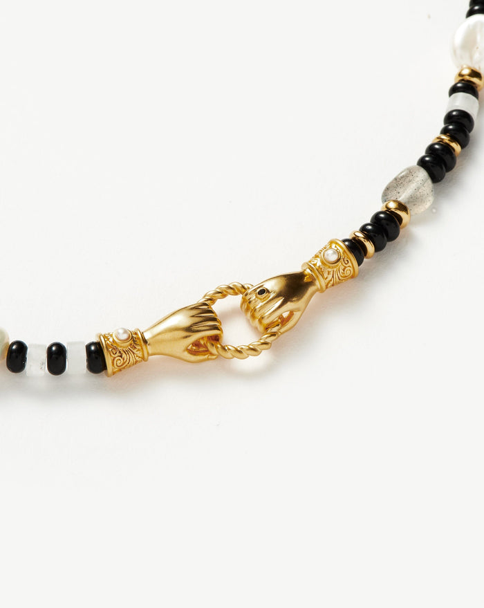 Harris Reed In Good Hands Beaded Gemstone Bracelet | 18ct Gold Plated/Black Chalcedony & Pearl Bracelets Missoma