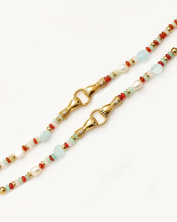 Harris Reed In Good Hands Beaded Gemstone Bracelet | 18ct Gold Plated/Multi Gemstone & Pearl Bracelets Missoma