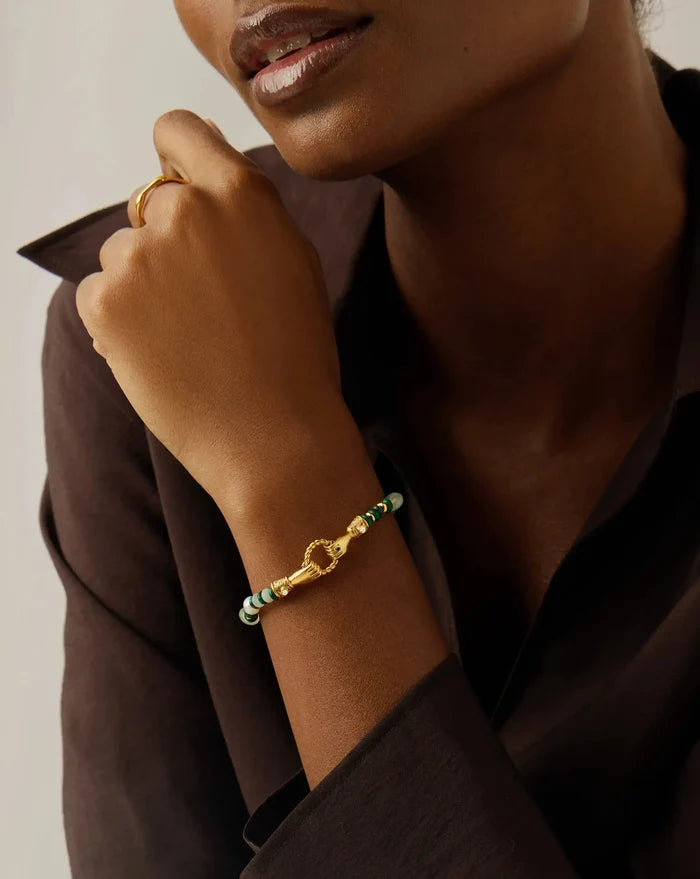 Harris Reed In Good Hands Beaded Gemstone Bracelet | 18ct Gold Plated/Multi Green Gemstone & Pearl Bracelets Missoma