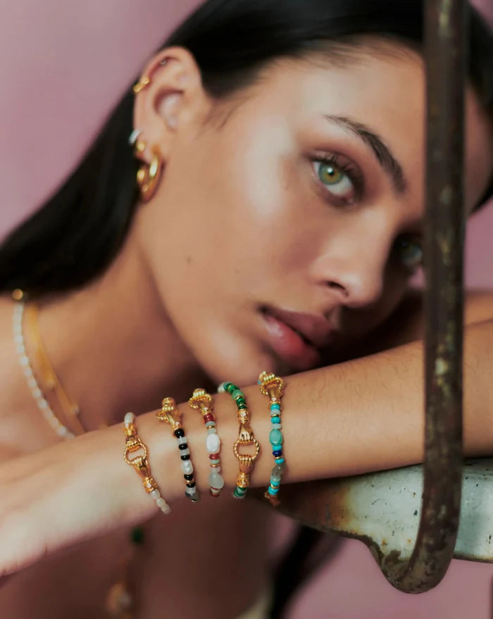 Harris Reed In Good Hands Beaded Gemstone Bracelet | 18ct Gold Plated/Turquoise, Lapis & Pearl Bracelets Missoma