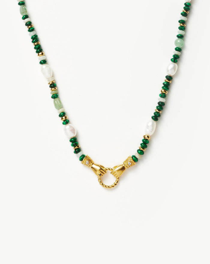 Harris Reed In Good Hands Beaded Gemstone Necklace | 18ct Gold Plated/Multi Green Gemstone & Pearl Necklaces Missoma