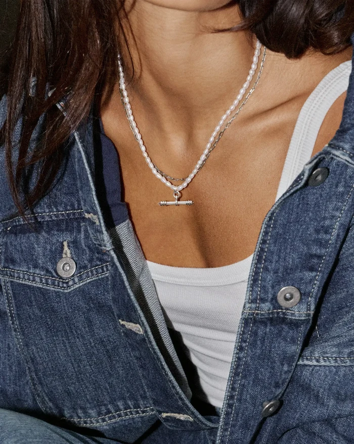 Harris Reed Pearl T-Bar Necklace | Silver Plated/Pearl Necklaces Missoma