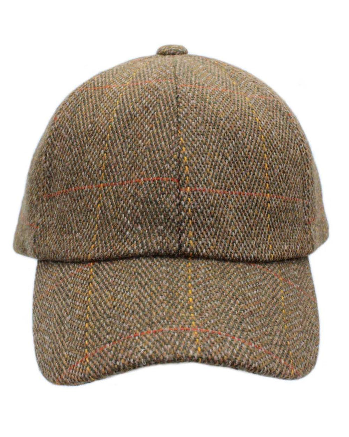 Autumn Leaf Coloured Heather Callow Derby Tweed Baseball Cap on white background #colour_autumn-leaf