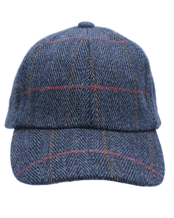 Midnight Blue Coloured Heather Callow Derby Tweed Baseball Cap on white background #colour_midnight-blue
