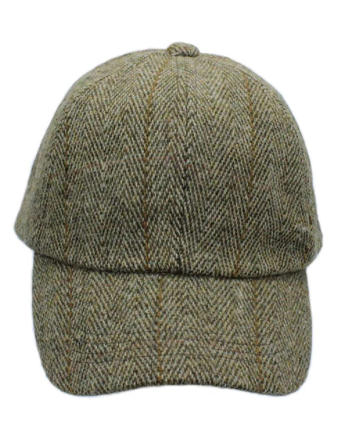 Sage Green Coloured Heather Callow Derby Tweed Baseball Cap on white background #colour_sage-green