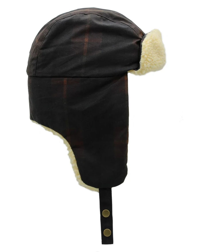 Hunter Coloured Heather Fraser Tartan Wax And Borg Trapper Hat on white background #colour_hunter
