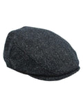 Black Herringbone coloured Heather Highland Harris Tweed Flat Cap Clearance on white background #colour_black-herringbone