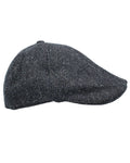 Black Herringbone Coloured Heather Mallaig Harris Tweed Duckbill 6 Piece Cap on white background #colour_black-herringbone
