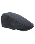 Black Coloured Heather Selby Twill Tweed Flat Cap on white background #colour_black