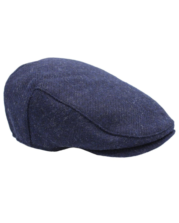 Navy Coloured Heather Selby Twill Tweed Flat Cap on white background #colour_navy