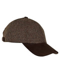 Chocolate Herringbone coloured Heather Sutton Tweed Baseball Cap on white background #colour_chocolate-herringbone