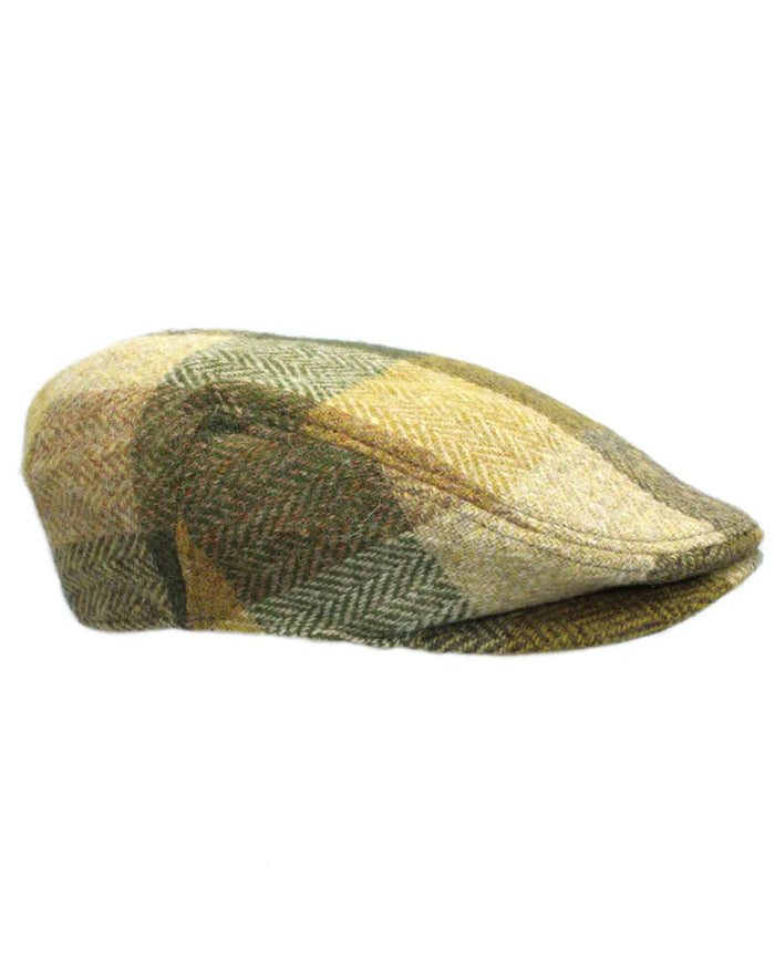 Spring Patchwork Coloured Heather Womens Kelty Harris Tweed Flat Cap on white background #colour_spring-patchwork