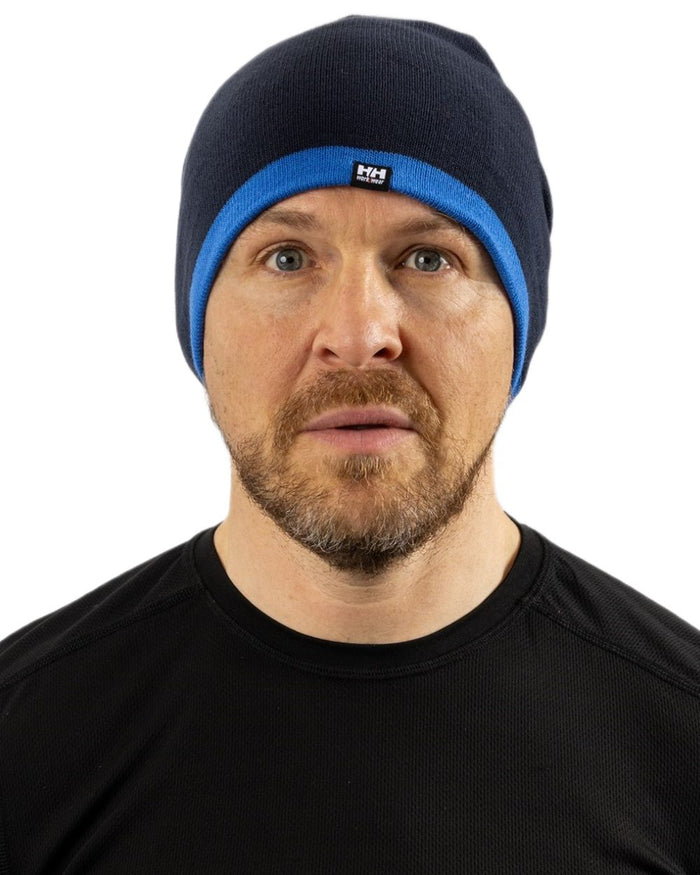 Navy Light Blue coloured Helly Hansen Classic Reversible Beanie on white background #colour_navy-light-blue