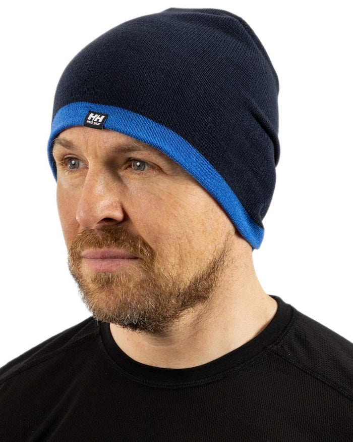 Navy Light Blue coloured Helly Hansen Classic Reversible Beanie on white background #colour_navy-light-blue