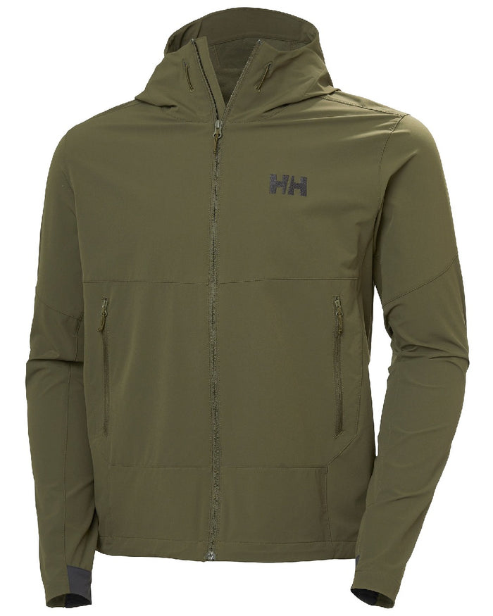 Utility Green Coloured Helly Hansen Mens Blaze Hooded Softshell Jacket on white background #colour_utility-green