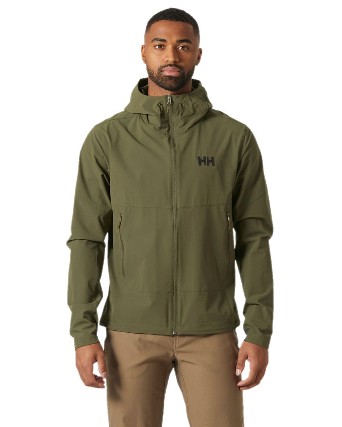 Utility Green Coloured Helly Hansen Mens Blaze Hooded Softshell Jacket on white background #colour_utility-green