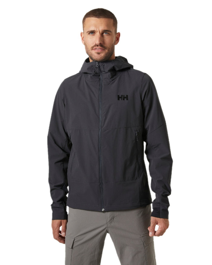 Ebony Coloured Helly Hansen Mens Blaze Hooded Softshell Jacket on white background #colour_ebony