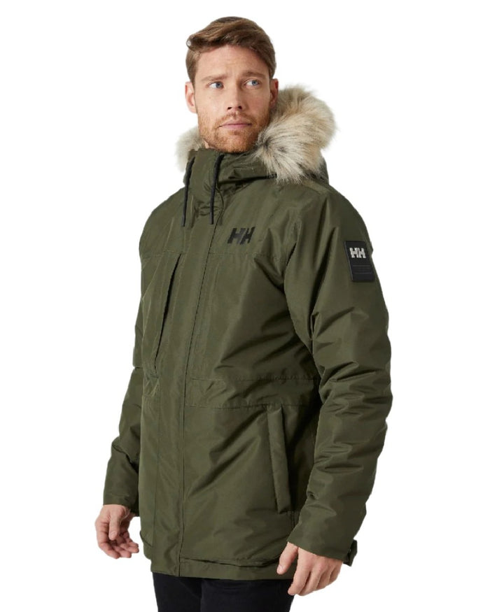 Utility Green coloured Helly Hansen Mens Coastal 3.0 Parka on white background #colour_utility-green