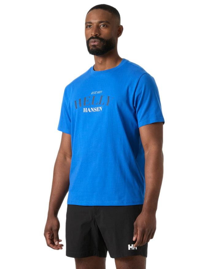 Cobalt coloured Helly Hansen Mens Core Graphic T-Shirt 2.0 on white background #colour_cobalt