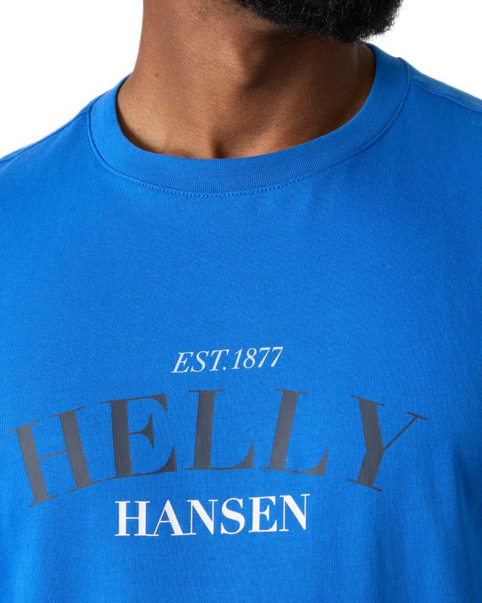 Cobalt coloured Helly Hansen Mens Core Graphic T-Shirt 2.0 on white background #colour_cobalt