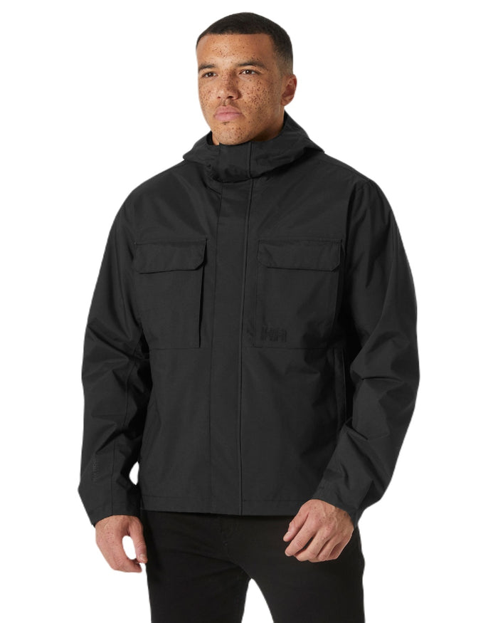 Black coloured Helly Hansen Mens Escape Rain Jacket on white background #colour_black