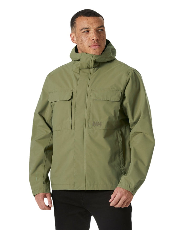Terrain Green coloured Helly Hansen Mens Escape Rain Jacket on white background #colour_terrain-green