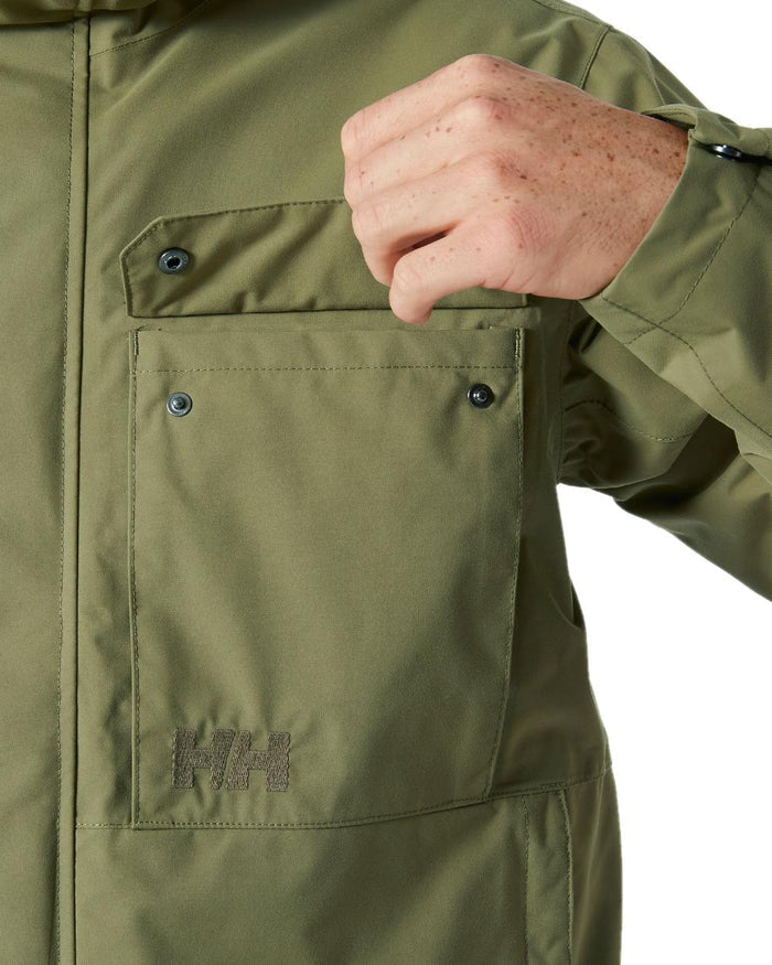 Terrain Green coloured Helly Hansen Mens Escape Rain Jacket on white background #colour_terrain-green