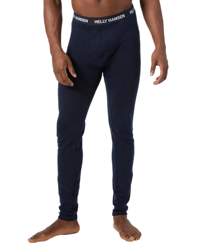 Navy Coloured Helly Hansen Mens Lifa Merino Midweight 2-In-1 Base Layer Pants on white background #colour_navy
