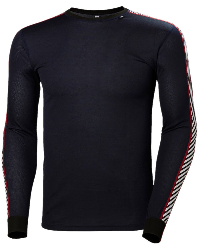 Navy Coloured Helly Hansen Mens Lifa Stripe Long Sleeve Crew Base Layer on white background #colour_navy