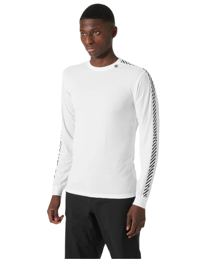 White Coloured Helly Hansen Mens Lifa Stripe Long Sleeve Crew Base Layer on white background #colour_white