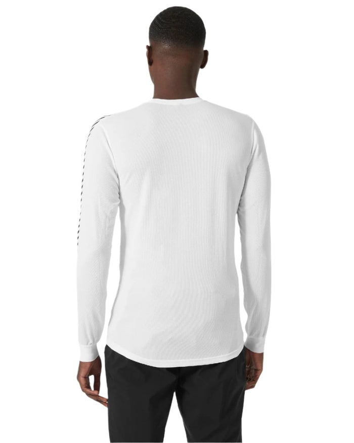 White Coloured Helly Hansen Mens Lifa Stripe Long Sleeve Crew Base Layer on white background #colour_white