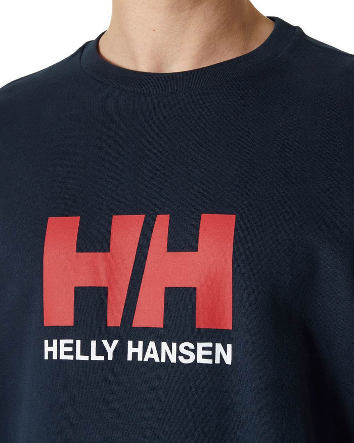 Navy coloured Helly Hansen Logo Crew Sweatshirt 2.0 on white background #colour_navy