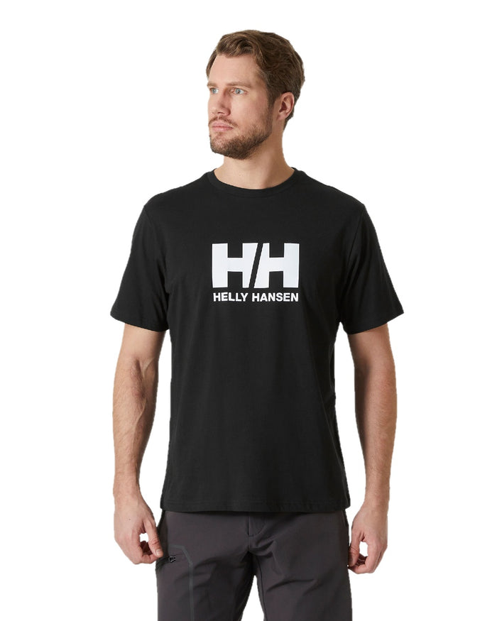 Black coloured Helly Hansen Mens Logo T-Shirt 3.0 on white background #colour_black