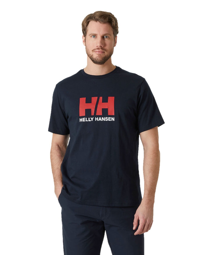 Navy coloured Helly Hansen Mens Logo T-Shirt 3.0 on white background #colour_navy