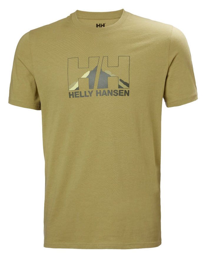 Sage coloured Helly Hansen Mens Nord Graphic T-Shirt on white background #colour_sage