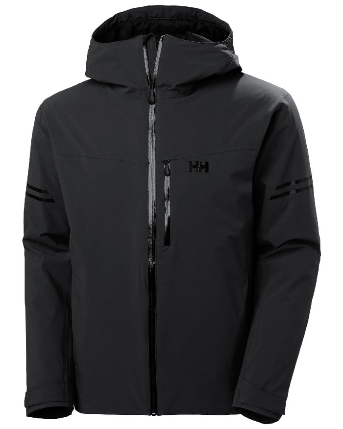 Black Coloured Helly Hansen Mens Swift Team Insulated Ski Jacket on white background #colour_black