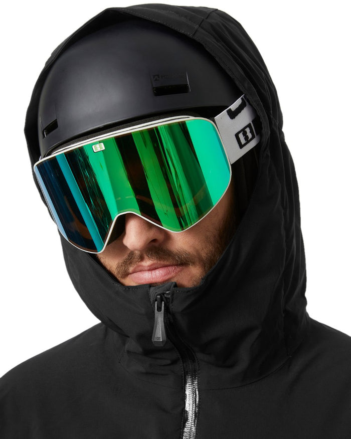 Black Coloured Helly Hansen Mens Swift Team Insulated Ski Jacket on white background #colour_black