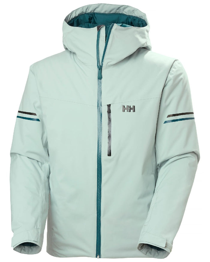 Green Mist Coloured Helly Hansen Mens Swift Team Insulated Ski Jacket on white background #colour_green-mist