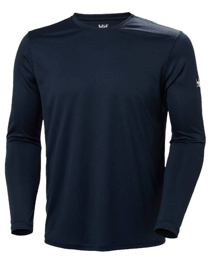 Navy coloured Helly Hansen Mens Tech Crew Long Sleeve T-Shirt 2.0 on white background #colour_navy