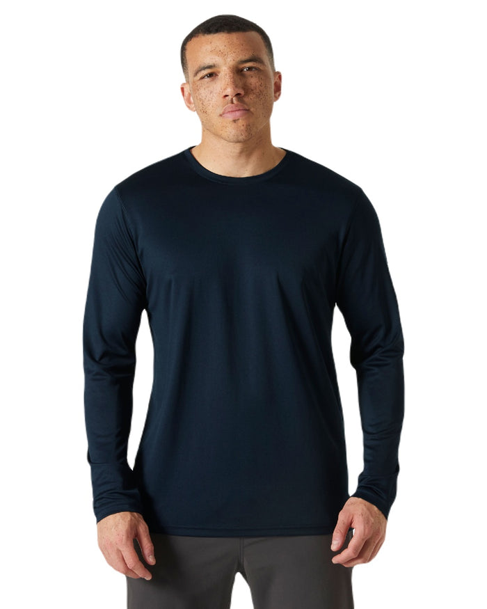 Navy coloured Helly Hansen Mens Tech Crew Long Sleeve T-Shirt 2.0 on white background #colour_navy