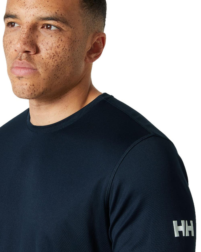 Navy coloured Helly Hansen Mens Tech Crew Long Sleeve T-Shirt 2.0 on white background #colour_navy