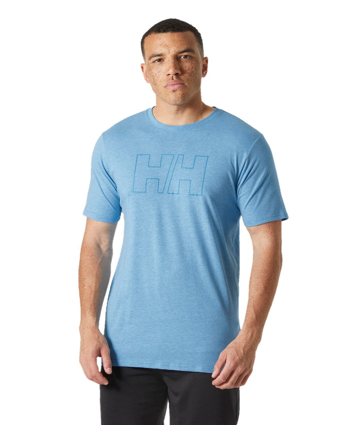 Cyan coloured Helly Hansen Mens Tech Logo T-Shirt on white background #colour_cyan