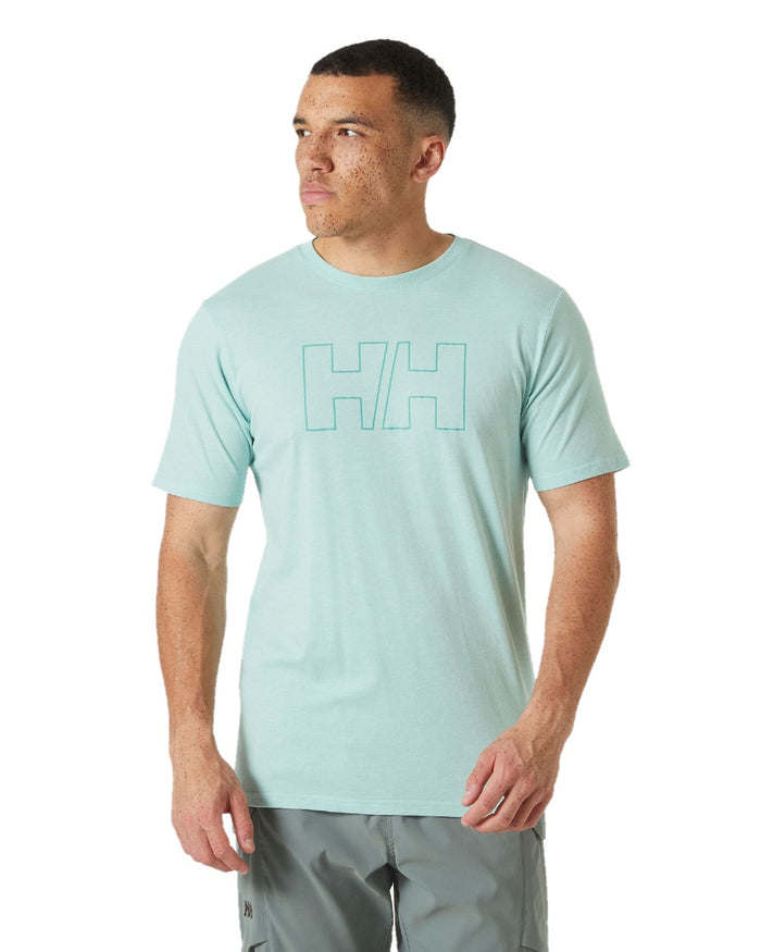 Lagoon coloured Helly Hansen Mens Tech Logo T-Shirt on white background #colour_lagoon