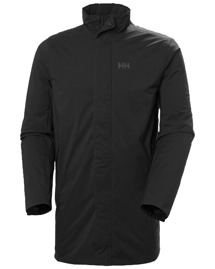 Black Coloured Helly Hansen Mens Urban Pro Insulated Raincoat on white background #colour_black