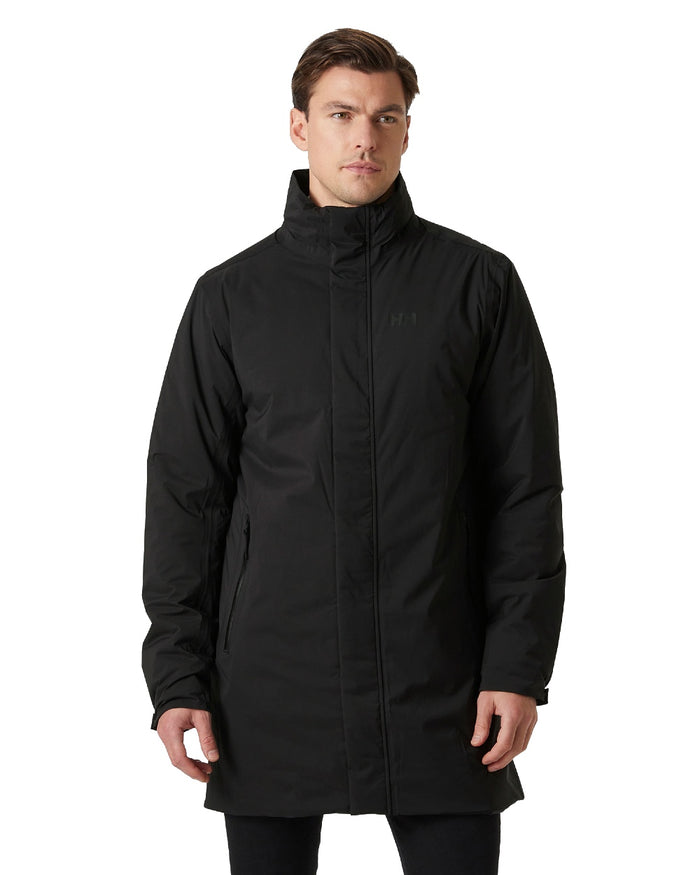Black Coloured Helly Hansen Mens Urban Pro Insulated Raincoat on white background #colour_black