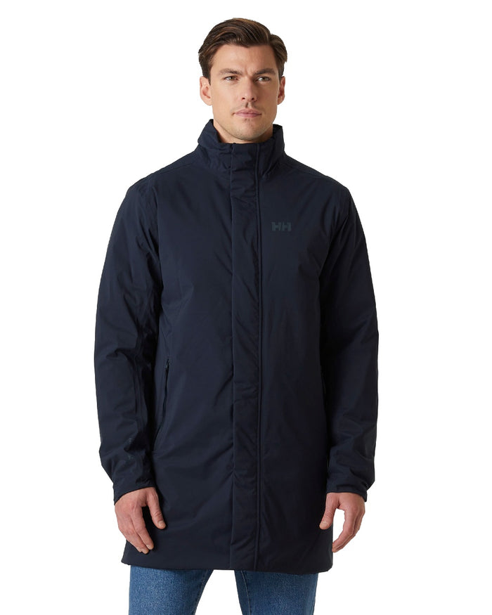 Navy Coloured Helly Hansen Mens Urban Pro Insulated Raincoat on white background #colour_navy